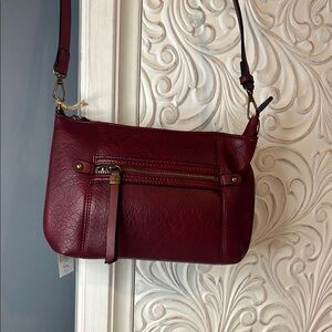 New Elegant Burgundy Vegan Leather Crossbody Bag
